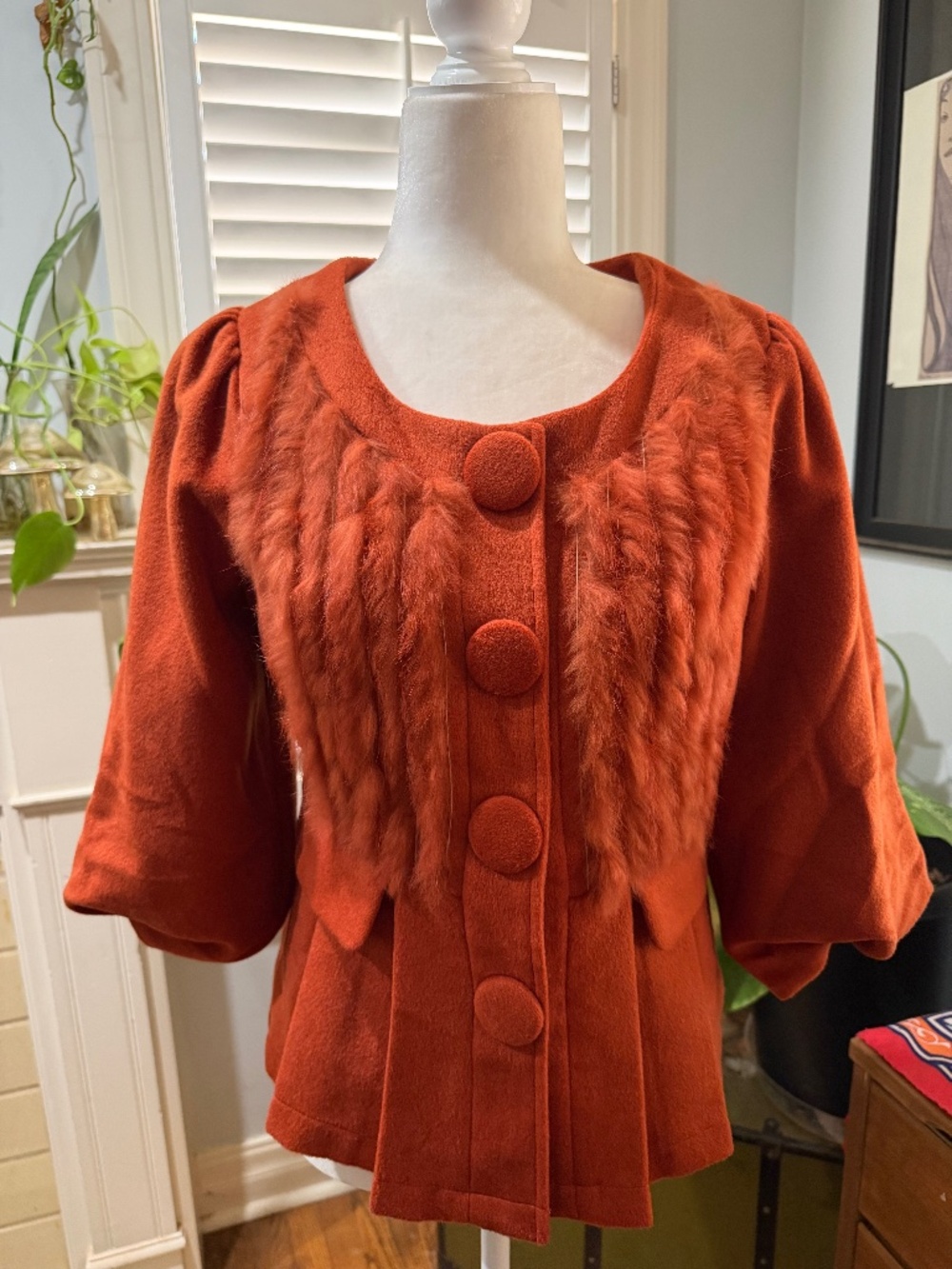 Ryu rabbit fur trimmed coat.
